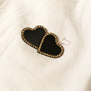 Bellissima Black and Gold Heart Dangle Earrings